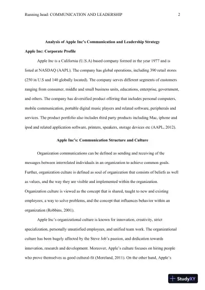 Analysis of Apple Inc�s Communication and Leadership Strategy - Page 3 preview image