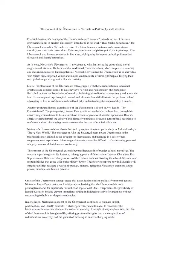 The Concept of the Übermensch in Nietzschean Philo - Page 1 preview image