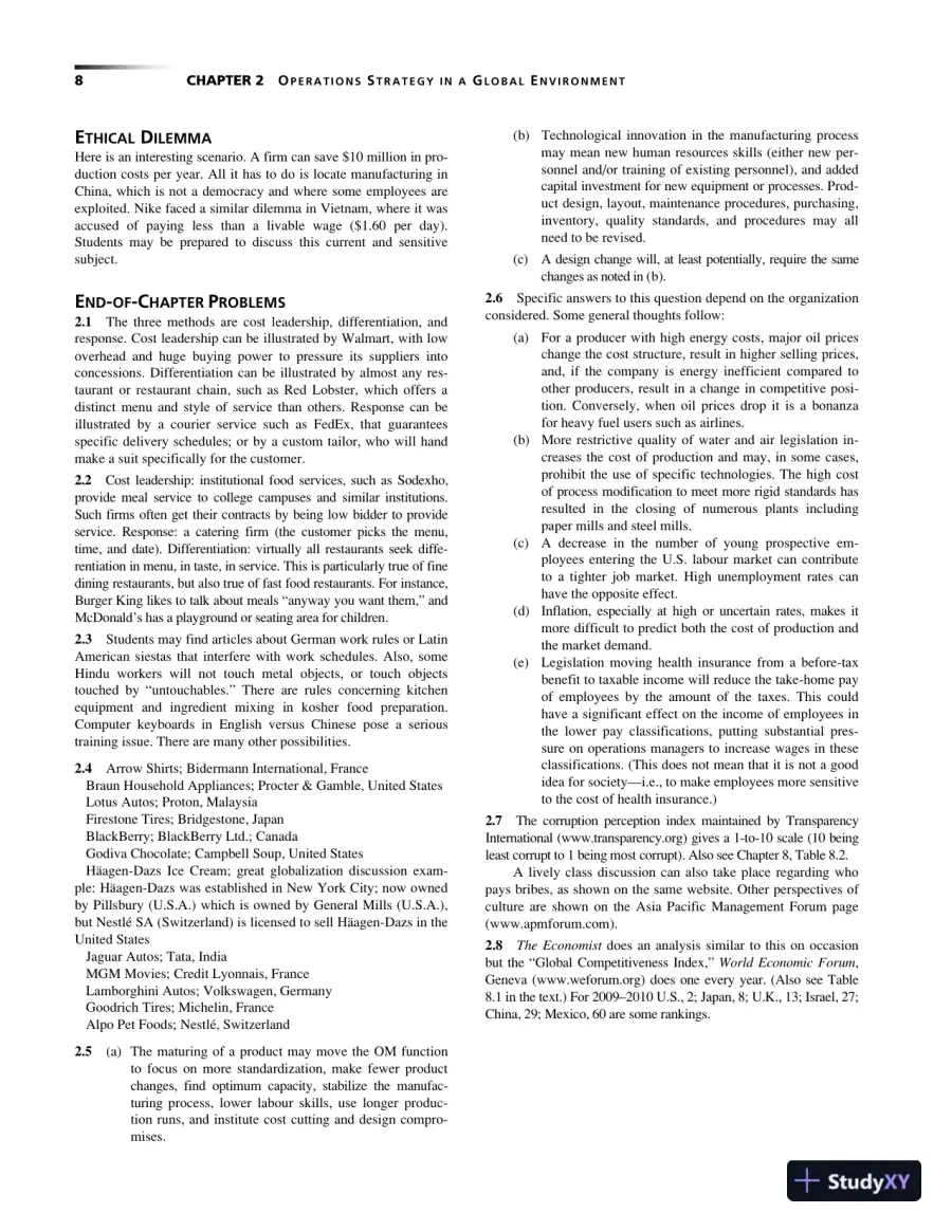 Operations Management: Sustainability and Supply Chain Management, Second Canadian Edition Solution Manual, page 11