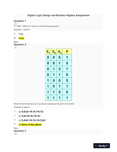 Digital Logic Design and Boolean Algebra Assignment - Page 1 preview image
