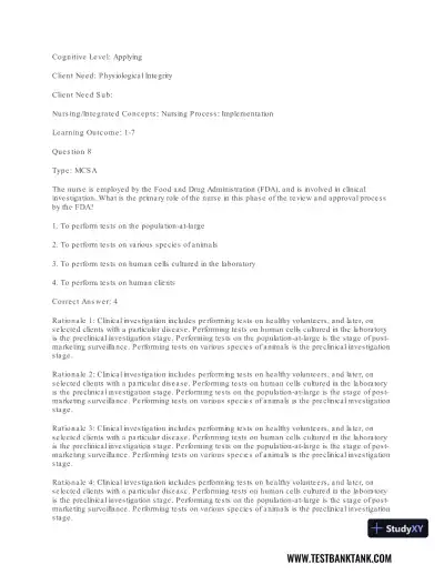 Pharmacology For Nurses: A Pathophysiologic Approach , 4th Edition Test Bank - Page 10 preview image