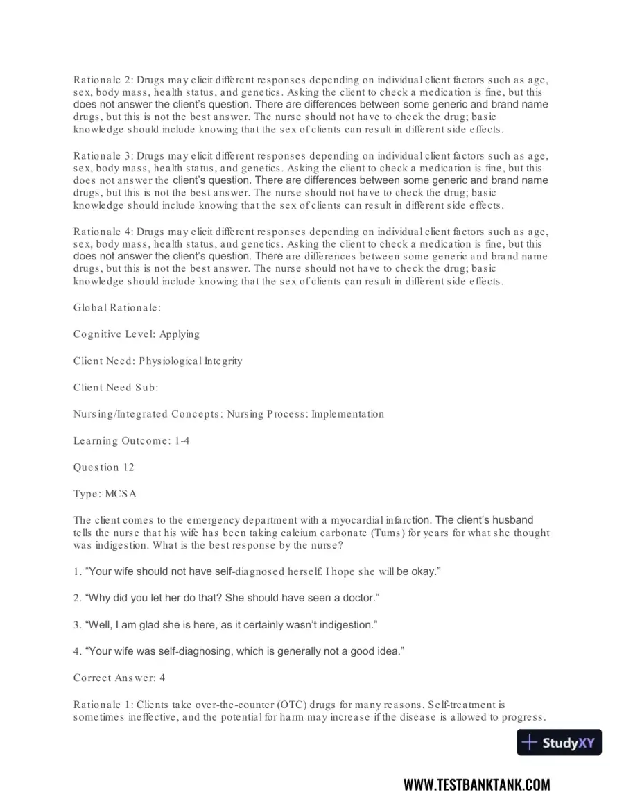 Pharmacology For Nurses: A Pathophysiologic Approach , 4th Edition Test Bank, page 14