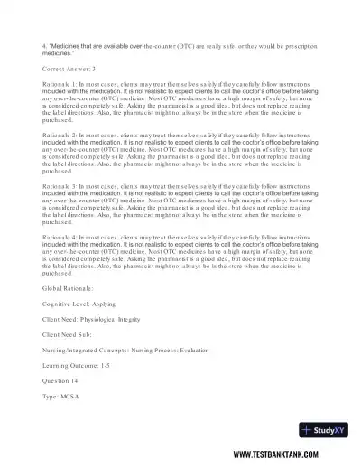 Pharmacology For Nurses: A Pathophysiologic Approach , 4th Edition Test Bank - Page 16 preview image