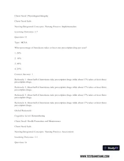 Pharmacology For Nurses: A Pathophysiologic Approach , 4th Edition Test Bank - Page 18 preview image