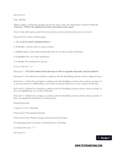 Pharmacology For Nurses: A Pathophysiologic Approach , 4th Edition Test Bank - Page 24 preview image