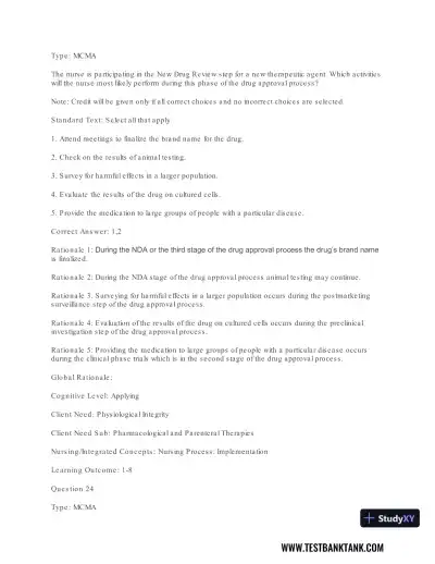 Pharmacology For Nurses: A Pathophysiologic Approach , 4th Edition Test Bank - Page 25 preview image