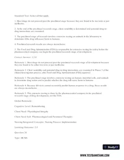 Pharmacology For Nurses: A Pathophysiologic Approach , 4th Edition Test Bank - Page 27 preview image