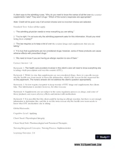 Pharmacology For Nurses: A Pathophysiologic Approach , 4th Edition Test Bank - Page 28 preview image