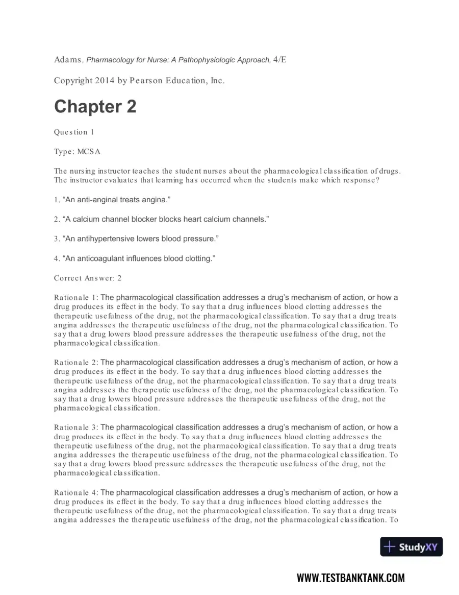 Pharmacology For Nurses: A Pathophysiologic Approach , 4th Edition Test Bank, page 29
