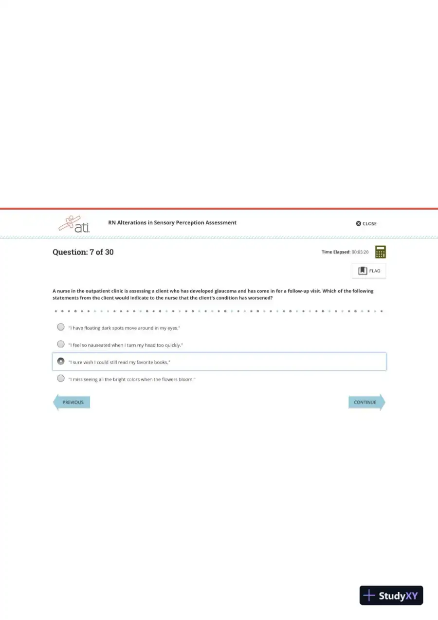ATI RN Engage Adult Medical Surgical Alterations in Sensory Perception Assessment 3.0 With Answers (30 Solved Questions), page 8