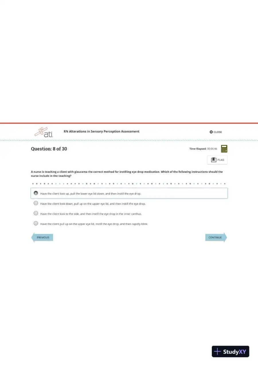ATI RN Engage Adult Medical Surgical Alterations in Sensory Perception Assessment 3.0 With Answers (30 Solved Questions), page 9