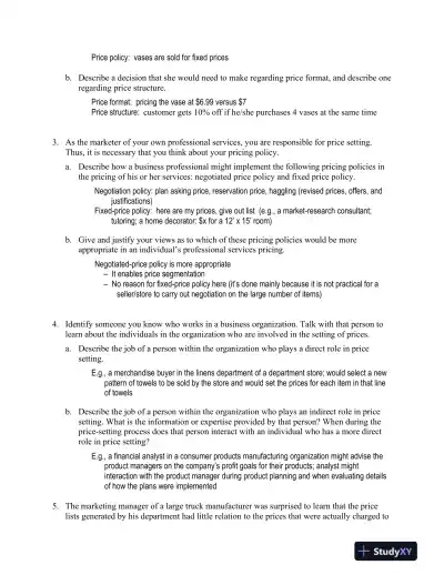 Solution Manual for Pricing Strategies: A Marketing Approach, 1st Edition - Page 3 preview image