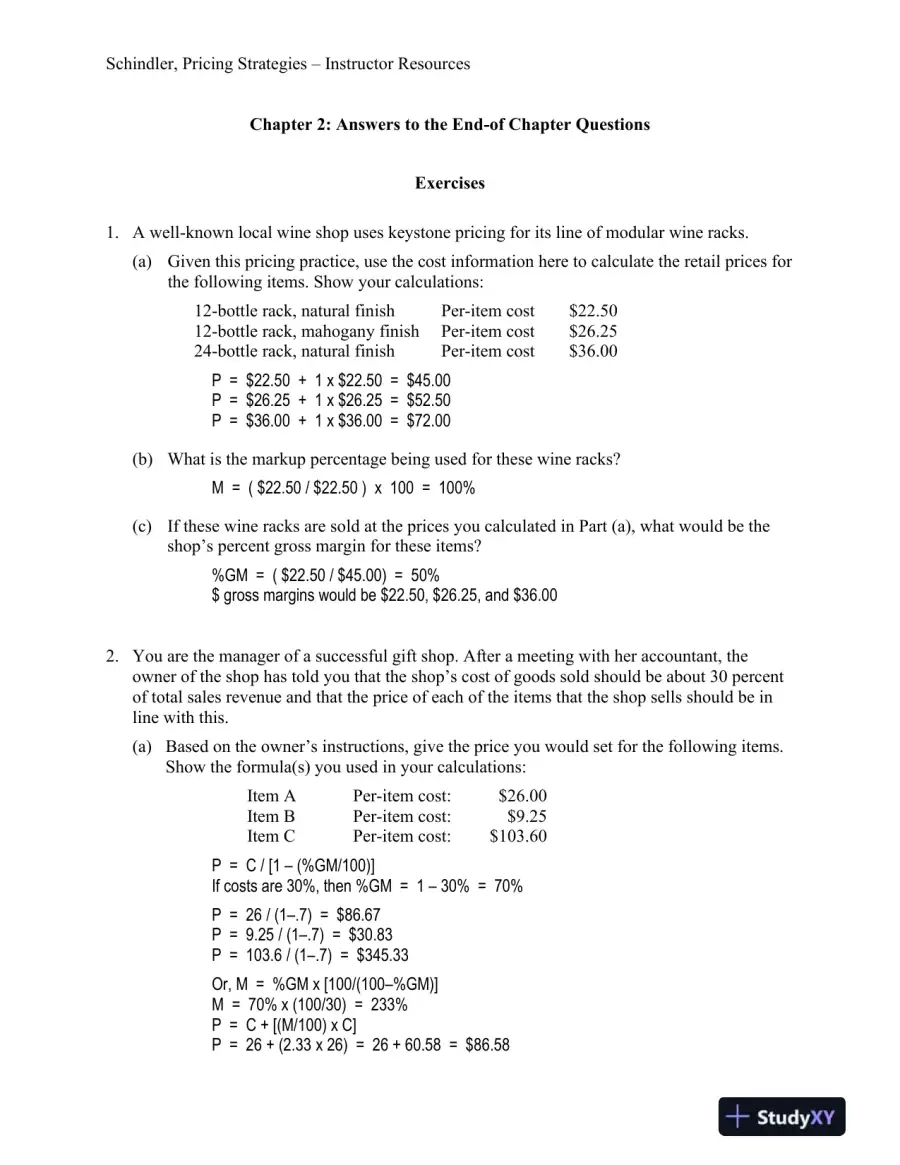 Solution Manual for Pricing Strategies: A Marketing Approach, 1st Edition, page 9