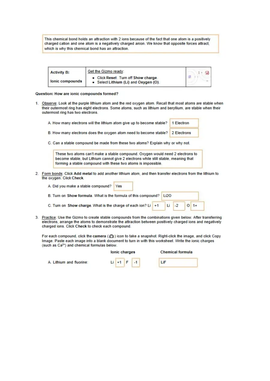 Ionic Bonds Student Exploration Sheet, page 3