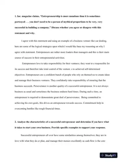 BUS402 Discussion: Entrepreneurship and Business Management: Strategies, Challenges, and Best Practices - Page 3 preview image
