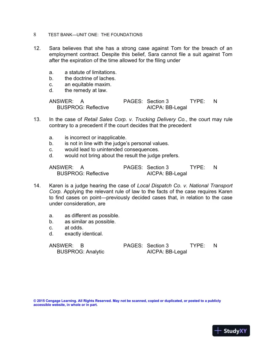 Test Bank For The Legal Environment Of Business: Text And Cases, 9th Edition, page 11