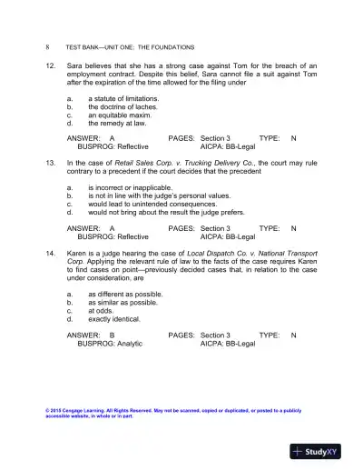 Test Bank For The Legal Environment Of Business: Text And Cases, 9th Edition - Page 11 preview image