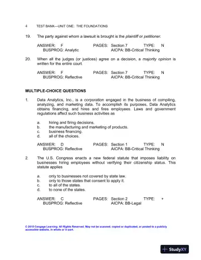 Test Bank For The Legal Environment Of Business: Text And Cases, 9th Edition - Page 7 preview image