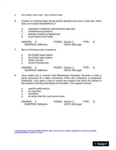 Test Bank For The Legal Environment Of Business: Text And Cases, 9th Edition - Page 9 preview image