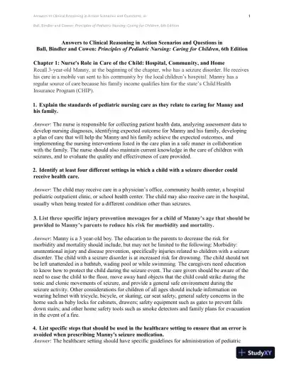 Solution Manual for Principles of Pediatric Nursing Caring for Children, 6th Edition - Page 1 preview image