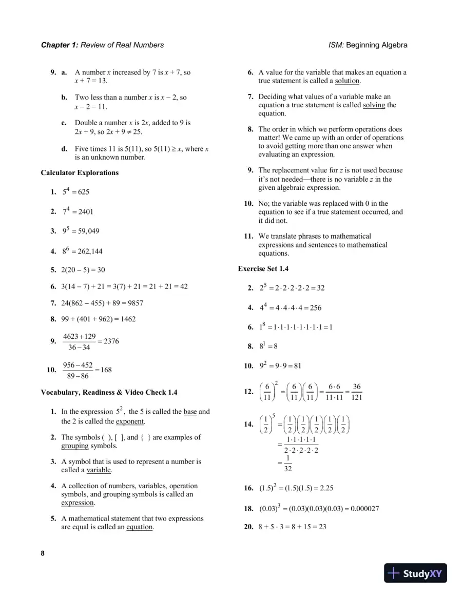 Solution Manual for Beginning Algebra, 7th Edition, page 11