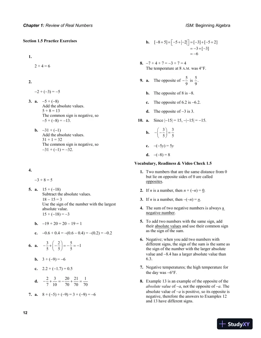 Solution Manual for Beginning Algebra, 7th Edition, page 15