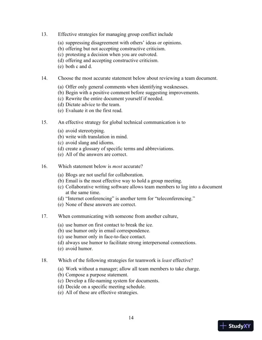 Technical Communication, 14th Edition Test Bank, page 18