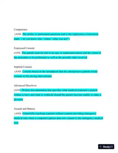 EMR Final Exam Review with Answers (104 Solved Questions) - Page 3 preview image