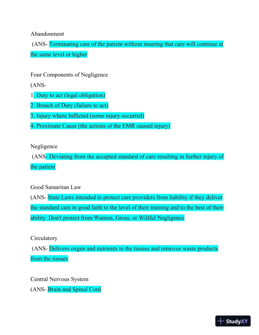 EMR Final Exam Review with Answers (104 Solved Questions), page 4