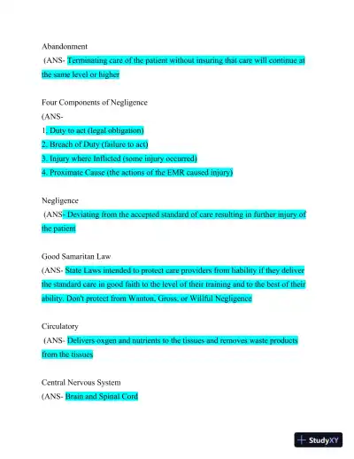 EMR Final Exam Review with Answers (104 Solved Questions) - Page 4 preview image