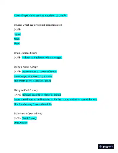EMR Final Exam Review with Answers (104 Solved Questions) - Page 6 preview image