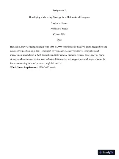 Developing a Marketing Strategy for a Multinational Company - Page 1 preview image