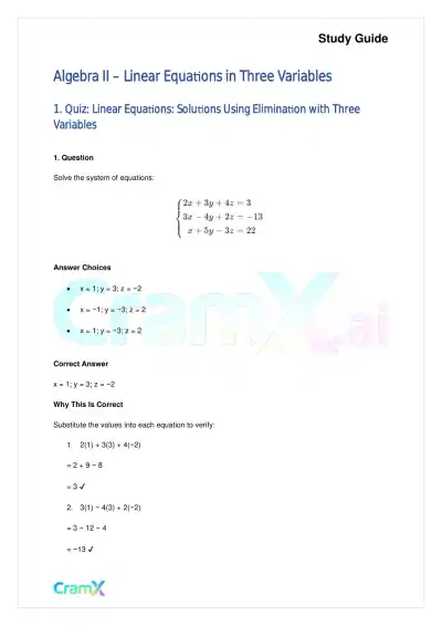 Algebra II - Linear Equations in Three Variables - Page 1 preview image