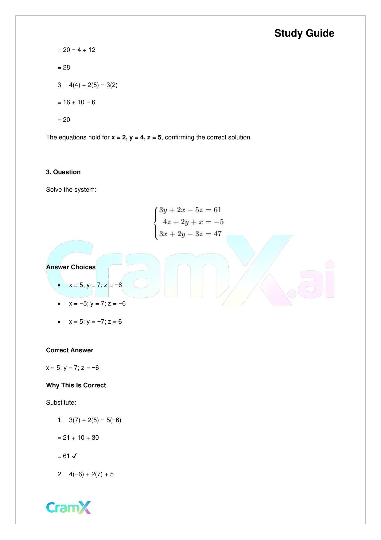 Algebra II - Linear Equations in Three Variables - Page 3 preview image