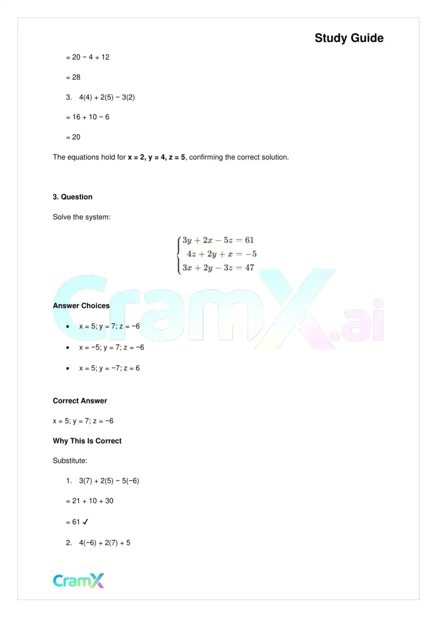 Algebra II - Linear Equations in Three Variables, page 3