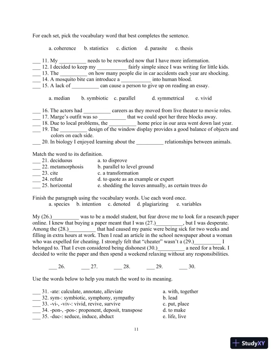 Test Bank for Academic Vocabulary: Academic Words , 6th Edition, page 15