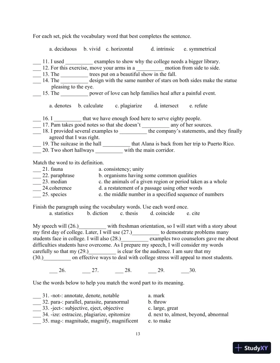 Test Bank for Academic Vocabulary: Academic Words , 6th Edition, page 17
