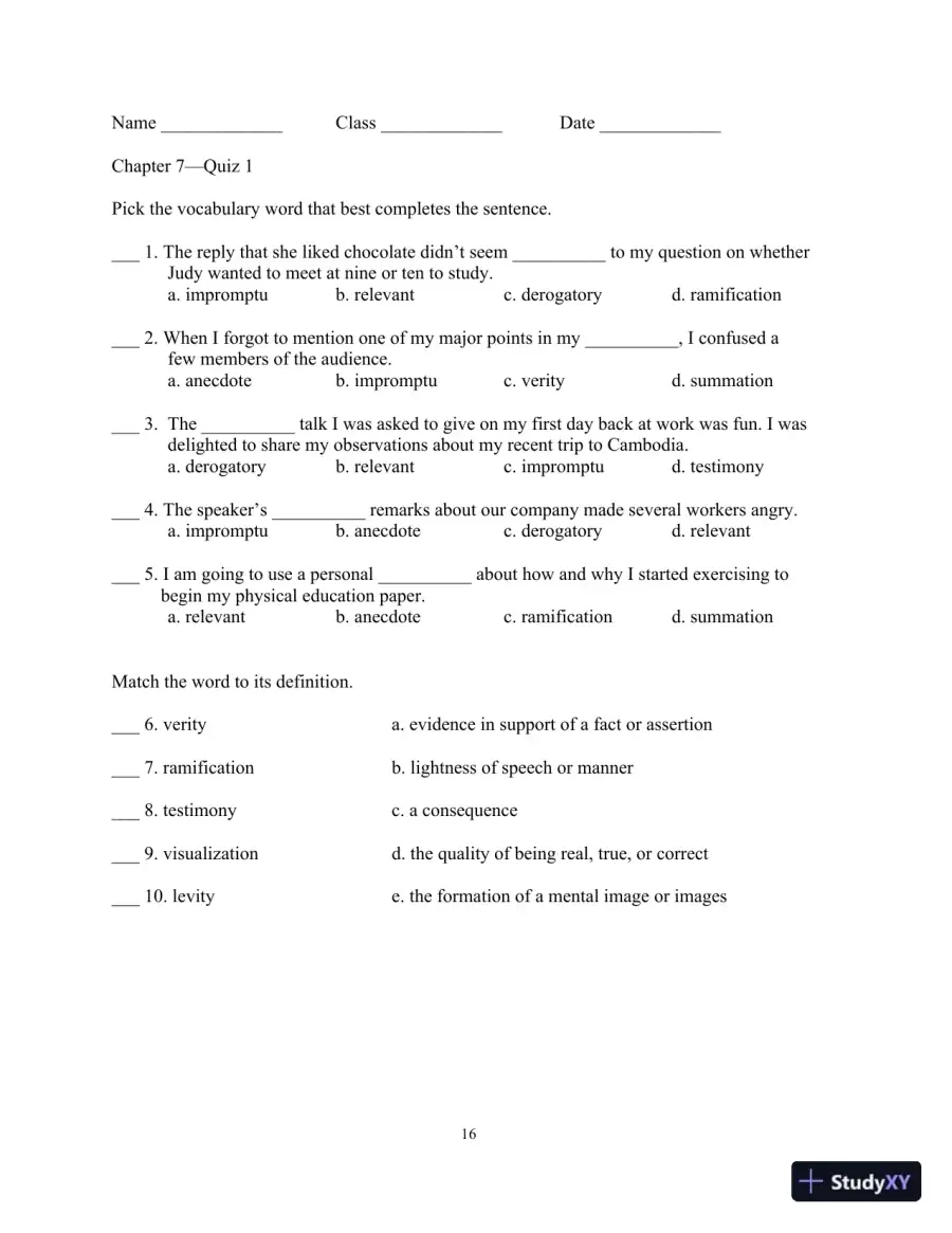 Test Bank for Academic Vocabulary: Academic Words , 6th Edition, page 20