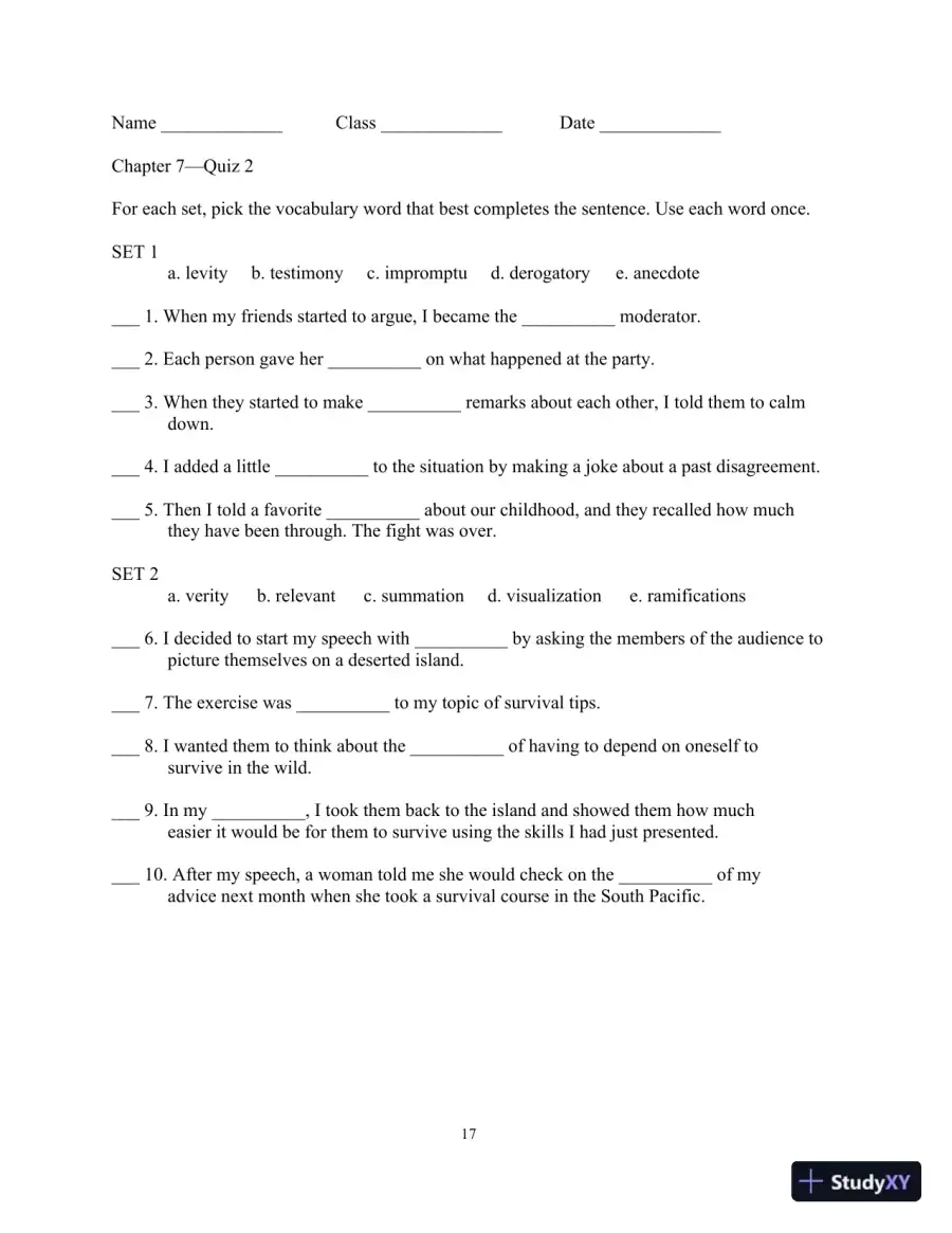 Test Bank for Academic Vocabulary: Academic Words , 6th Edition, page 21