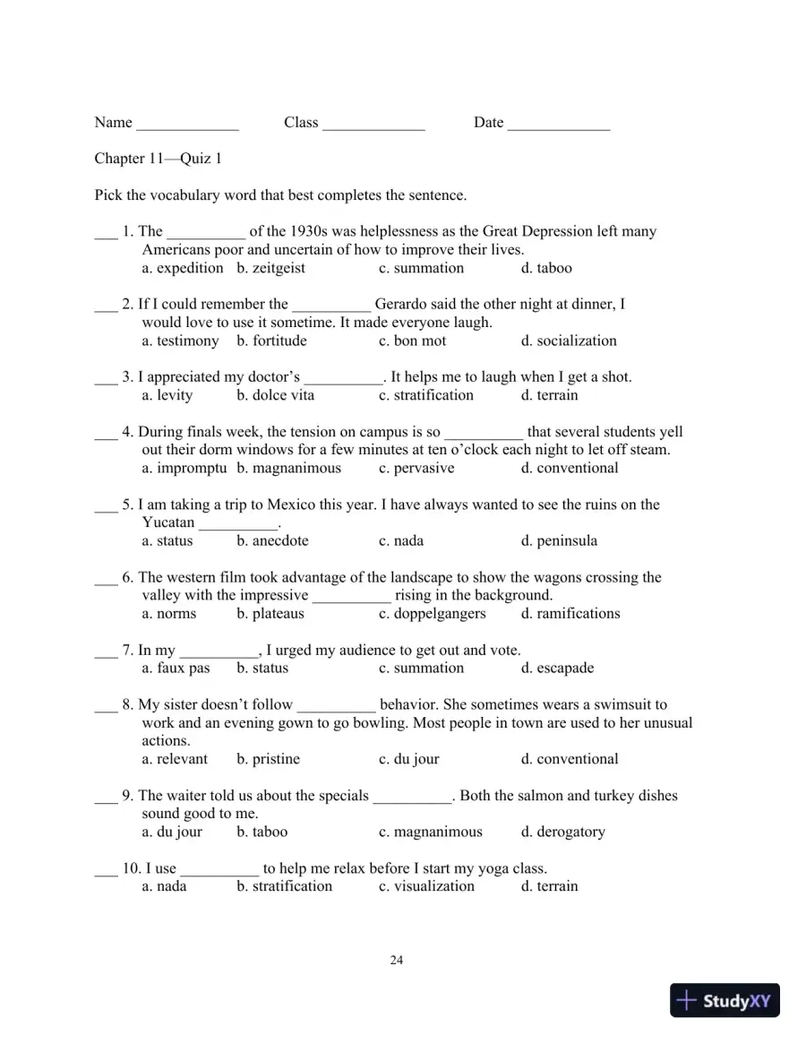 Test Bank for Academic Vocabulary: Academic Words , 6th Edition, page 28