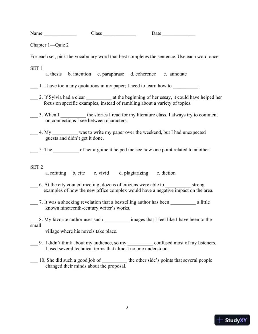 Test Bank for Academic Vocabulary: Academic Words , 6th Edition, page 7