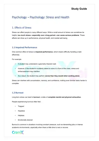 Psychology - Psychology Stress and Health - Page 1 preview image