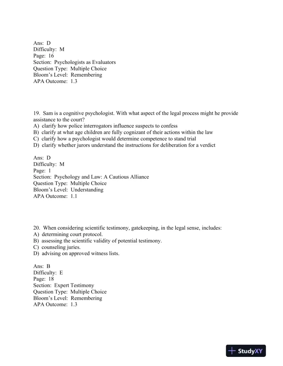 forensic and Legal Psychology Canadian Edition Test Bank, page 12