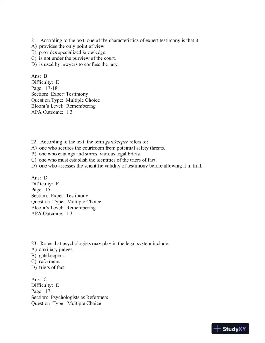 forensic and Legal Psychology Canadian Edition Test Bank, page 13