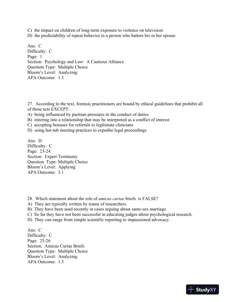 forensic and Legal Psychology Canadian Edition Test Bank, page 15