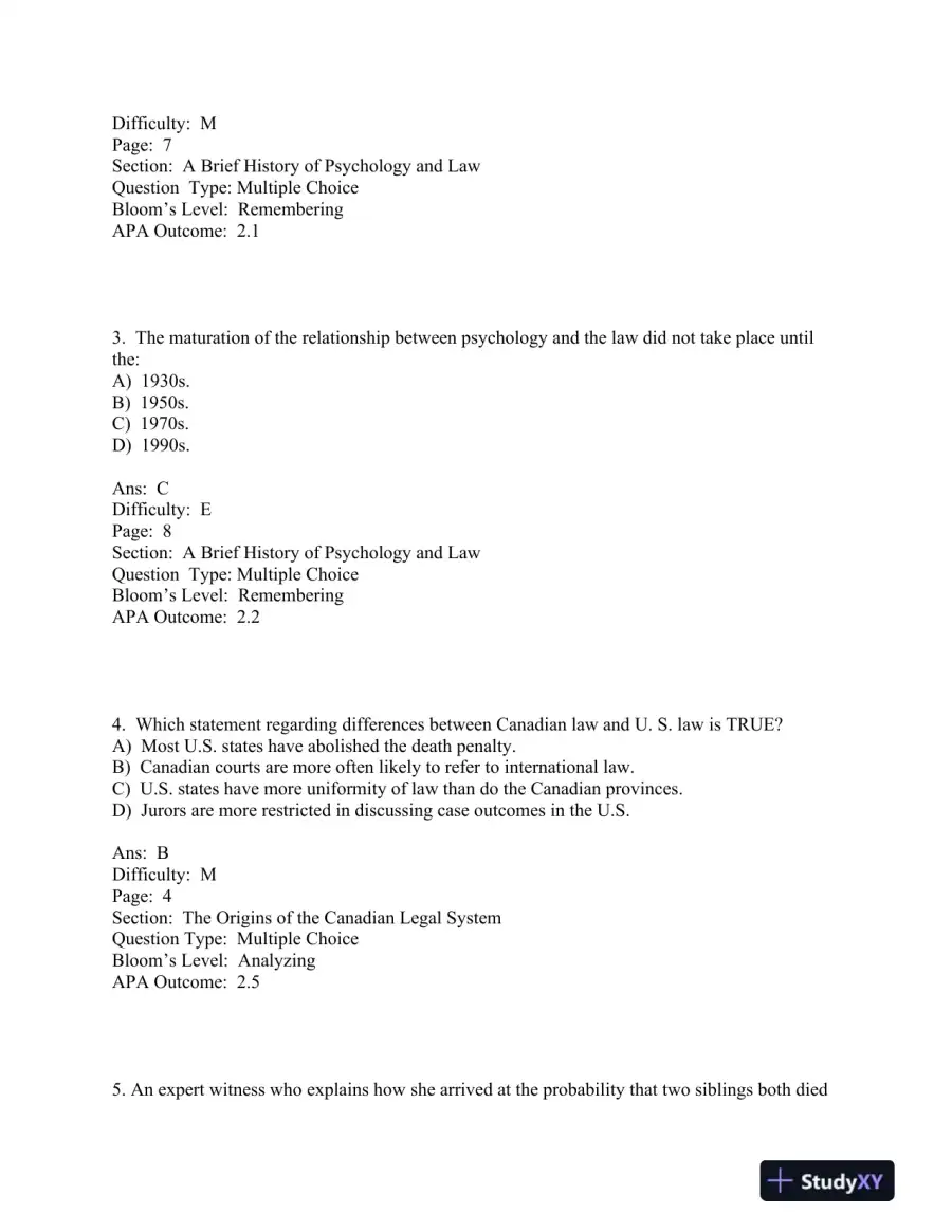 forensic and Legal Psychology Canadian Edition Test Bank, page 6