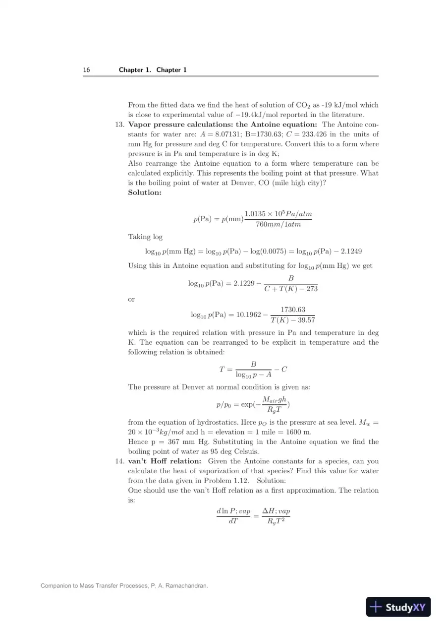 Solution Manual for Mass Transfer Processes: Modeling, Computations, and Design, 1st Edition, page 16