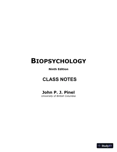 Lecture Notes For Biopsychology, 9th Edition - Page 1 preview image
