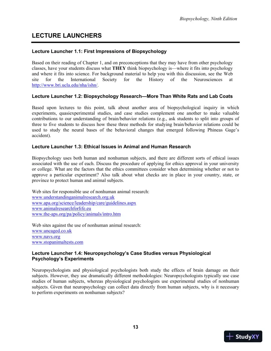 Lecture Notes For Biopsychology, 9th Edition, page 15