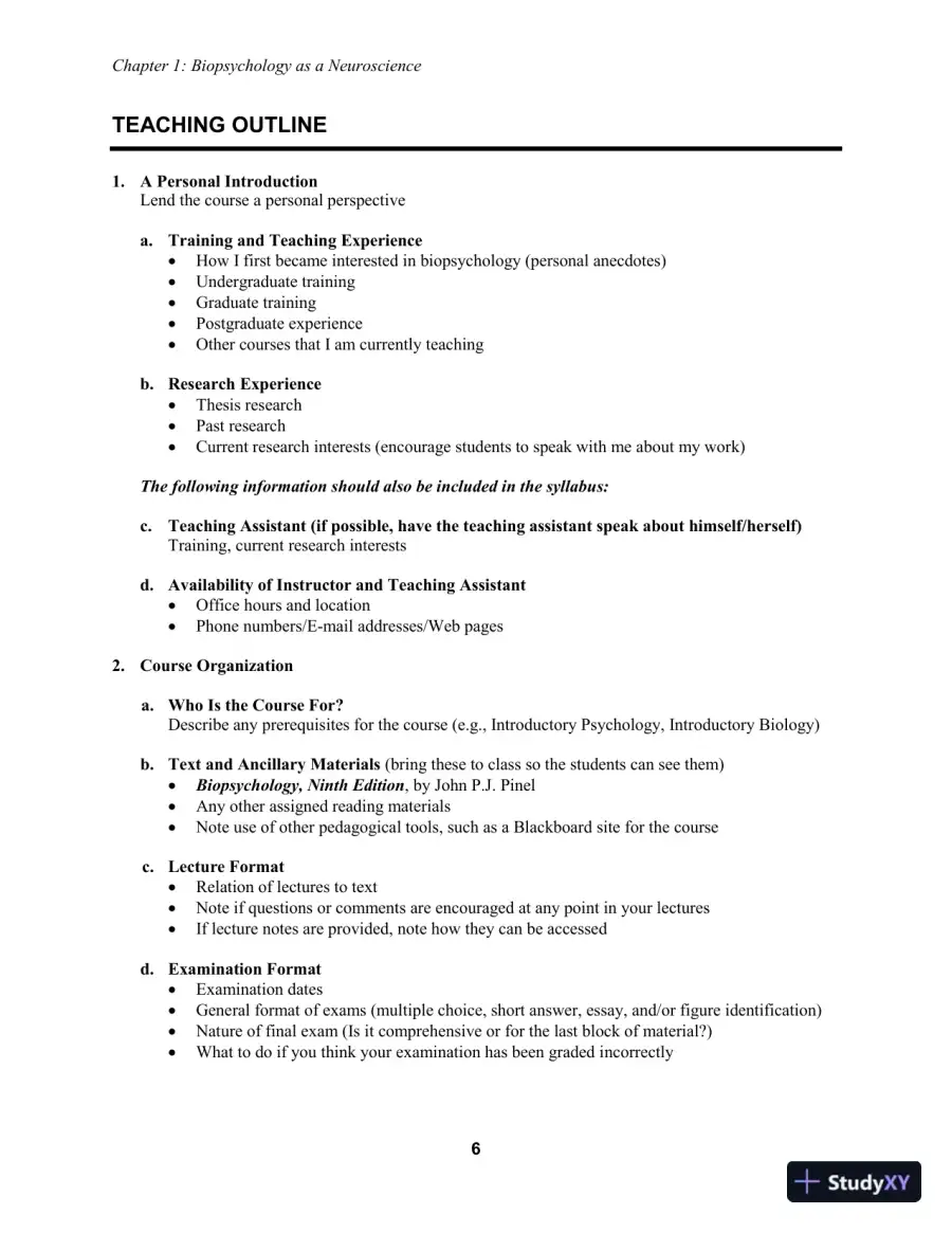 Lecture Notes For Biopsychology, 9th Edition, page 8